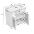 thumbnail image 4 of Euroco 31" Bathroom Vanity with Tempered Glass, Modern Bathroom Cabinet with Rubber Wood legs and Soft close Doors, White, 4 of 9