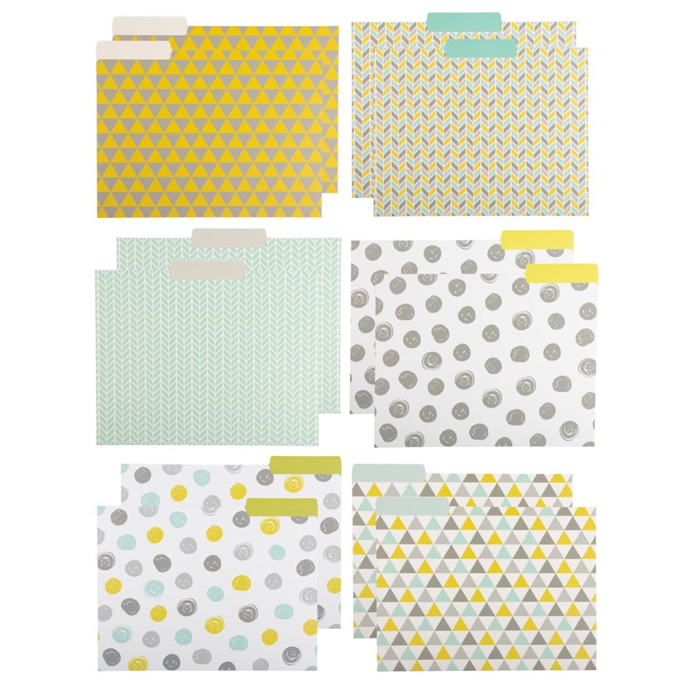 File Folders - 12-Pack Decorative File Folders, 6 Geometric Colorful