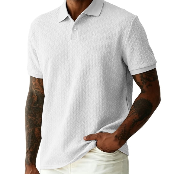 Rvwovn Men's Jacquard Button Up Shirt – Short Sleeve Knit Business Casual Collared Top