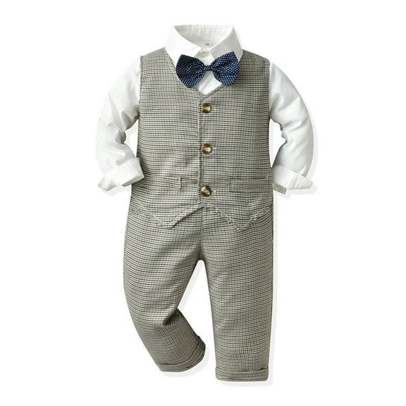 RUTAYY Children Boys Outfit Sets Long Sleeve Stand Collar Shirt Tops Plaid Prints Vest Coat Pants Gentleman Outfits Trendy Clothes