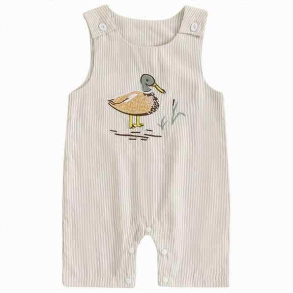 mgoYE Infant Baby Boy Girl Duck Printed Jumpsuit Sleeveless Strips Romper Bib Pants One Piece Overalls Plaid Outfit( Beige,12-18 Months)