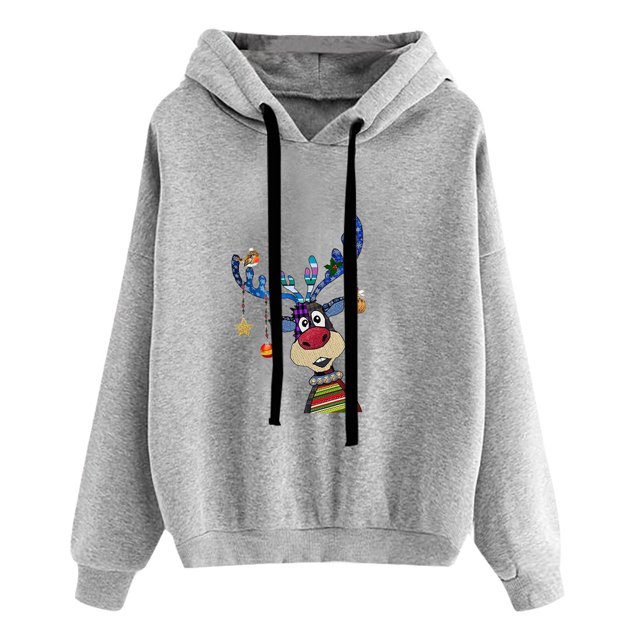 Chandails à Capuchon pour Adolescents Mode Féminine Décontractée de Noël Imprimé Blouse à Manches Longues avec Poche Chandail Tops Chandails à Capuchon Tenues de Sortie en Liquidation