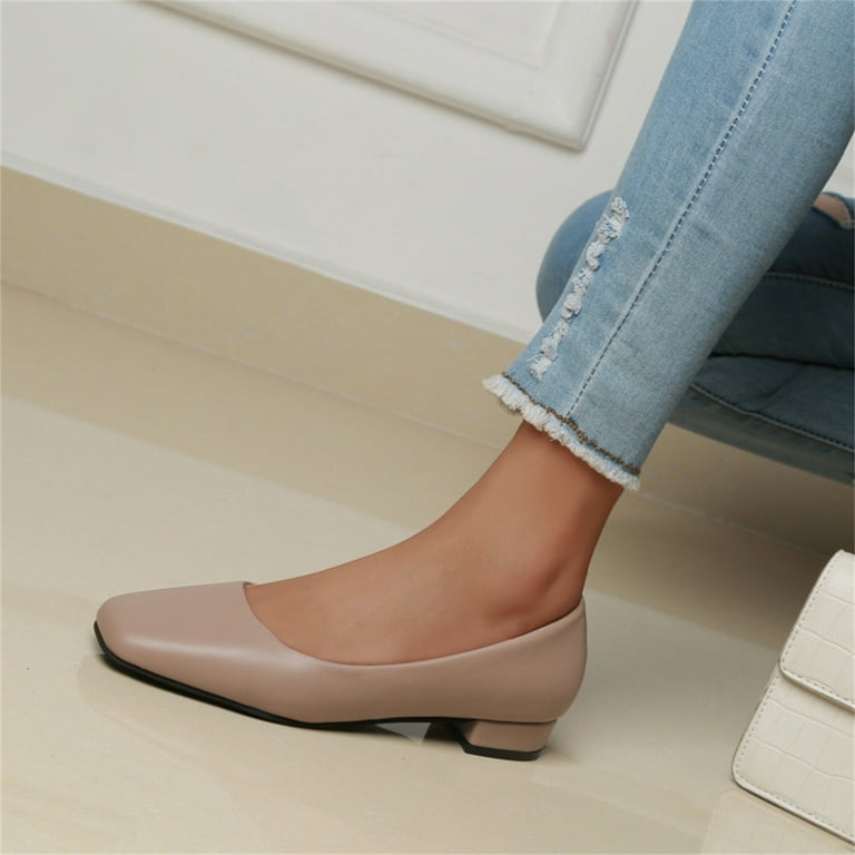 NOKIO Chunky Heels Pumps Ladies Fashion Solid Color Leather