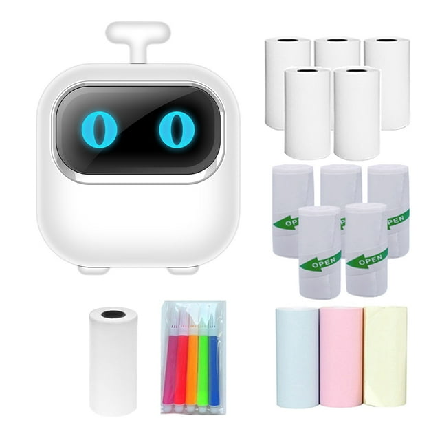 yeacher X2 Portable Bluetooth Thermal Printer with AI Drawing, 200dpi, Built-in Battery, White, Includes 6 Thermal Rolls, 5 Label Rolls, 3 Color Rolls, and 5 Markers