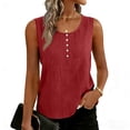 thumbnail image 6 of Lumtrix Cotton Linen Tank Tops For Women Casual Cute Gauze Button Down Crewneck Sleeveless Summer Shirts Loose Lightweight Vests 2026 Red M, 6 of 6