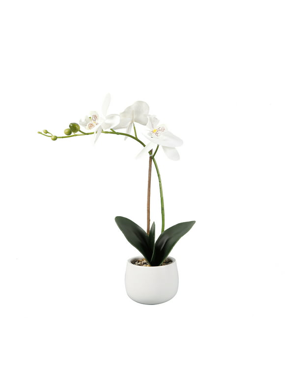 Better Homes & Gardens 15" Tabletop Artificial Real Touch Orchid Flowers Ceramic, White