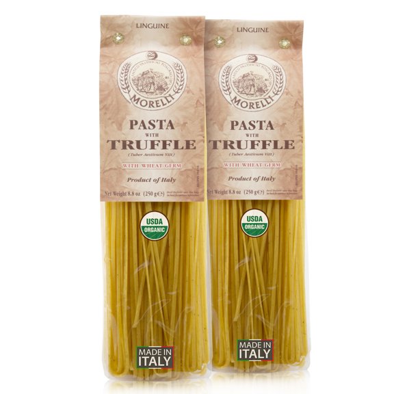 Morelli Italian Truffle Linguine Pasta - Gourmet Organic Pasta Handmade in Small Batches, Imported from Italy, Made with Durum Wheat Semolina - 8.8 oz (250g) - Pack of 2