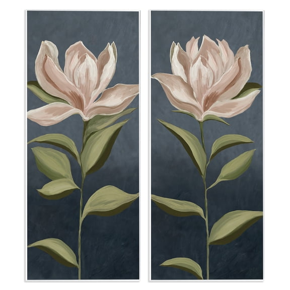 Stupell Industries Pink Petaled Blooms Plants & Flowers Painting Unframed Art Print Wall Art, 7 x 17, Set of 2