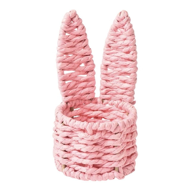ERK 1Pcs Hand Woven Rabbit Ears Mini Storage Easter Egg Desktop Multicolor Storage Baskets.