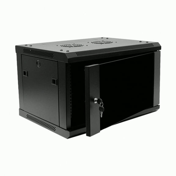 NavePoint 6U Server Rack Enclosure - 17.7” Deep, 6U Wall Mount Network Cabinet with Locking Glass Door for 19” IT Equipment, 6U Network Rack with 2 Fans, Removable Side Panels, Black