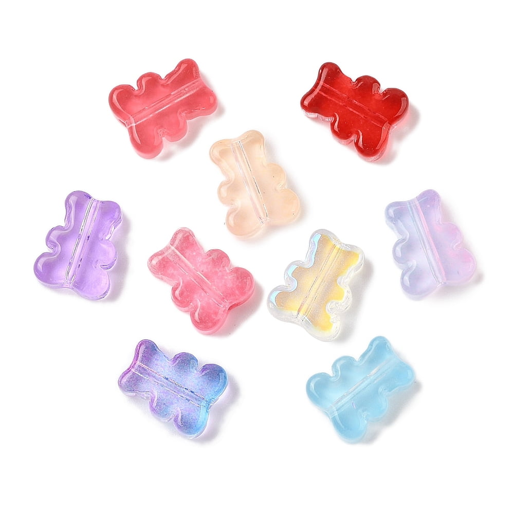 500 pc Transparent Spray Paint Glass Beads Bear Mixed color 10x8x4mm Hole: 1mm
