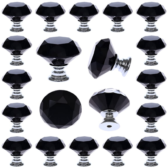 LAMIRO 25 pcs Black Glass Drawer Pulls Decorative Knobs for Kitchen Bathroom Cabinet,Dresser and Cupboard