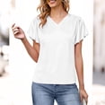 thumbnail image 4 of Women's Silk Satin T-Shirts V-Neck Ruffle Short Sleeve Solid Color Blouse Slim Fit Lightweight Summer Beach Vacation Shirts, 4 of 6