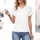 thumbnail image 4 of TaTaai Women's V-neck short sleeve top, solid color, ruffled sleeve design, casual stylish, soft breathable fabric, pullover style, ideal for daily outings & brunch dates Gift, 4 of 8