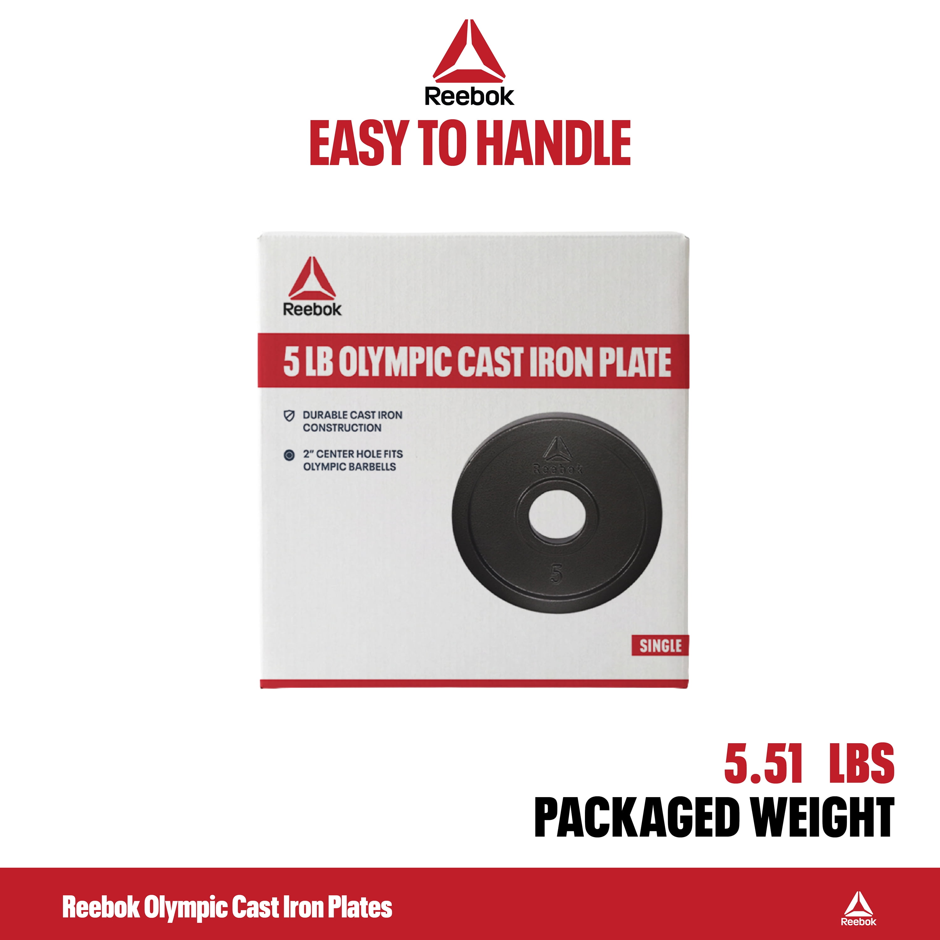 Reebok 10lb Olympic Cast Iron Precision Weight Plate for Strength Training