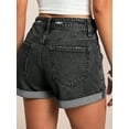 thumbnail image 5 of EMMIOL Women's Mid-Rise Stretchy Denim Hot Shorts Y2K Vintage Washed Rolled Hem Jean Shorts with Adjustable Waist and Patch Pockets, 5 of 9