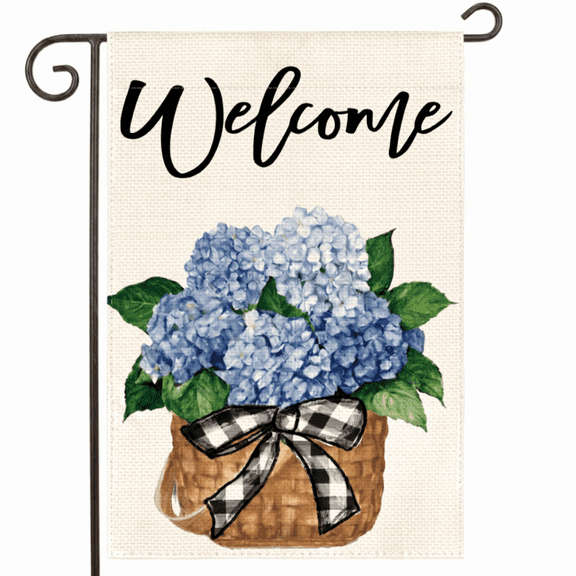 Double Sided Hydrangea Garden Flag, Spring Summer Floral Welcome Yard Flag, Weather Resistant Outdoor Decor Flag, 12 x 18 Inch