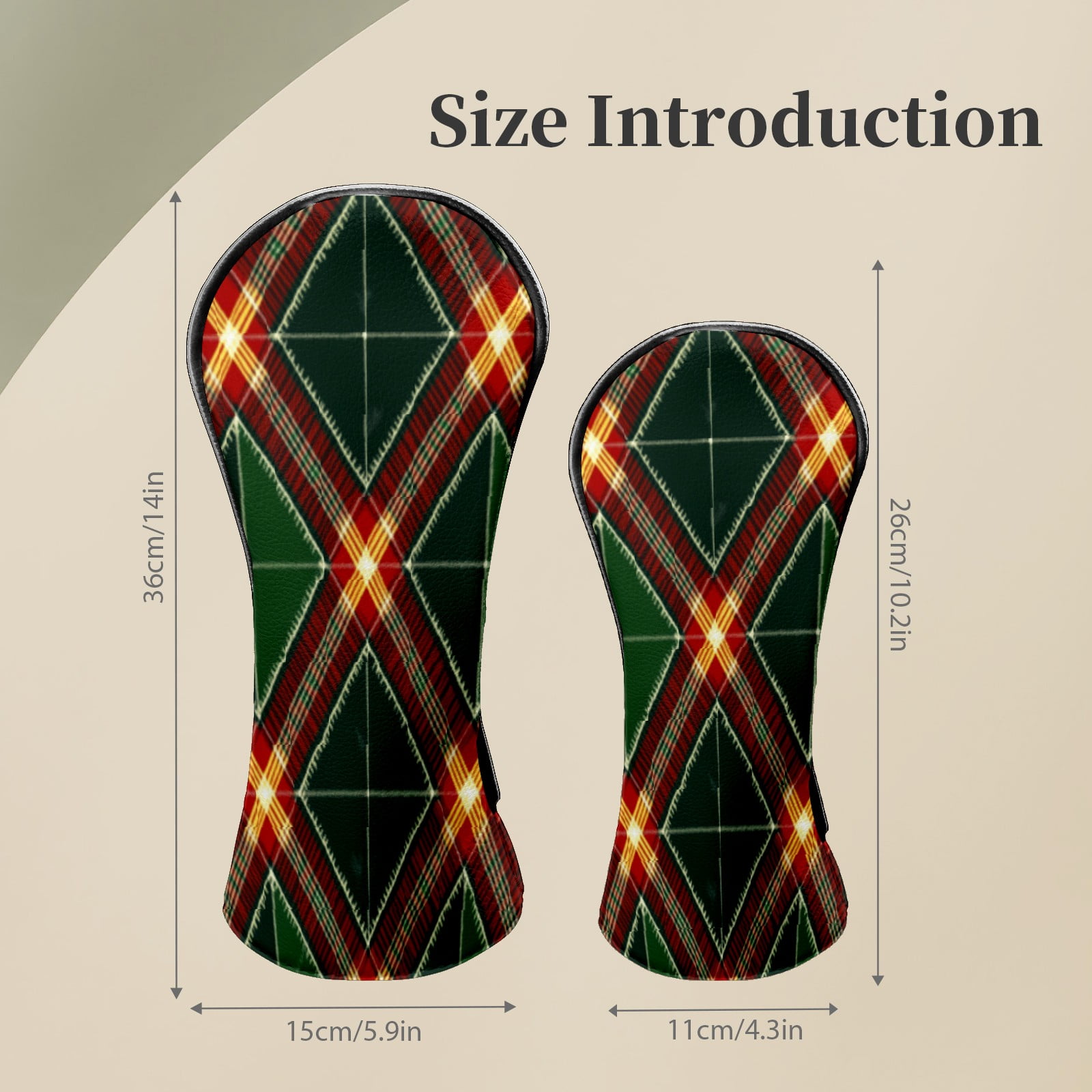 Golf Head Covers for Woods and Driver Waterproof Leather Golf Club Head Covers for Women Men Golf Driver Fairway Wood Headcover Green Argyle Seamless Design
