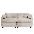 thumbnail image 5 of Miekor Furniture Corduroy Two-Seater Sofa with 2 Footrest, 2-Seater Sofa with Ottoman to Work As Sofa Bed for Small Living Spaces, Light Beige Corduroy Sofa 0771, 5 of 16