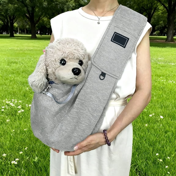 Pet Sling for Small Dogs Up To 15lbs Breathable Fabric Adjustable Padded Strap Anxiety-Reducing Design with Convenient Pocket