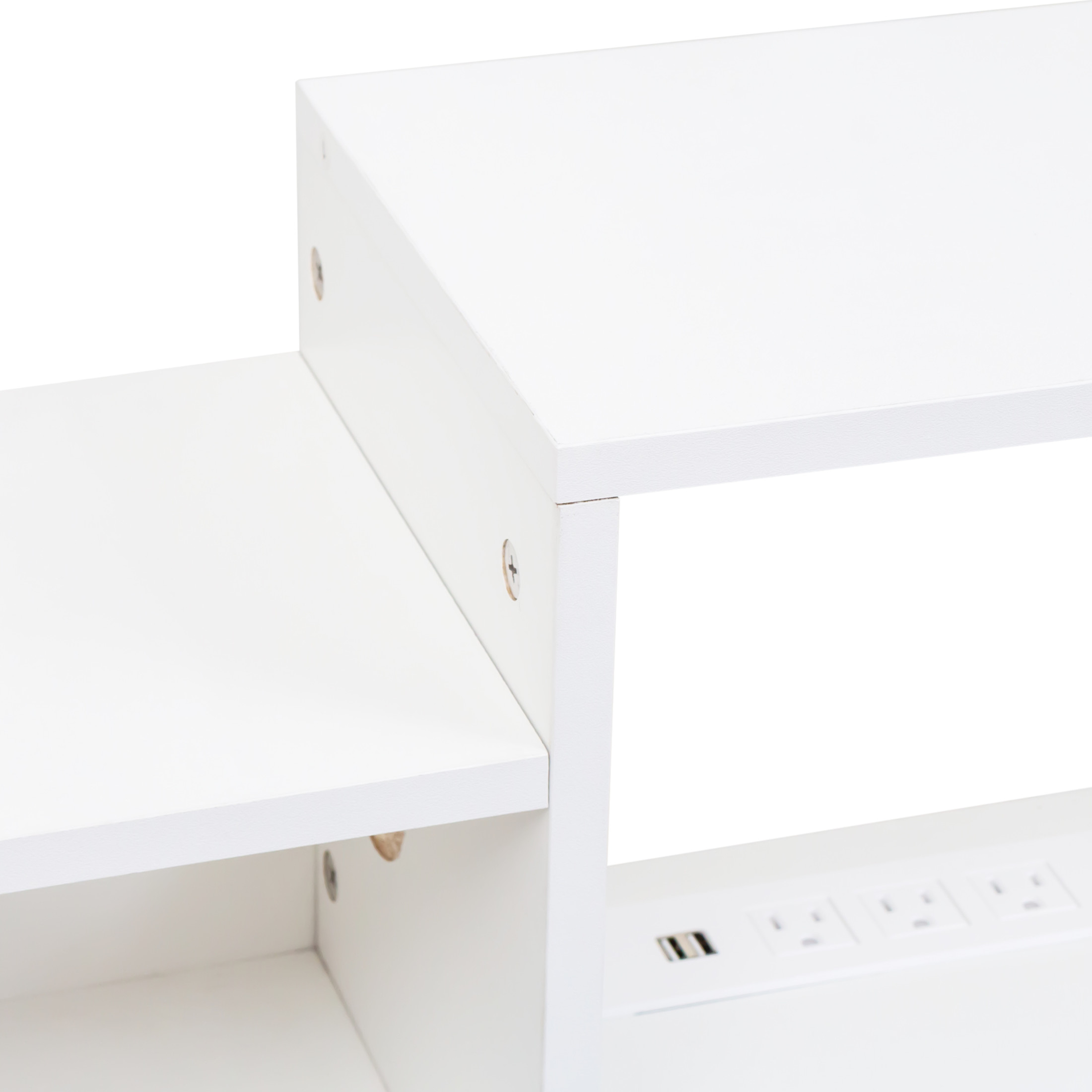 Noble House Brynn 65.35" Floating TV Stand, 20-Color LED with Remote, Charging Station, Wall-Mounted Shelf, White