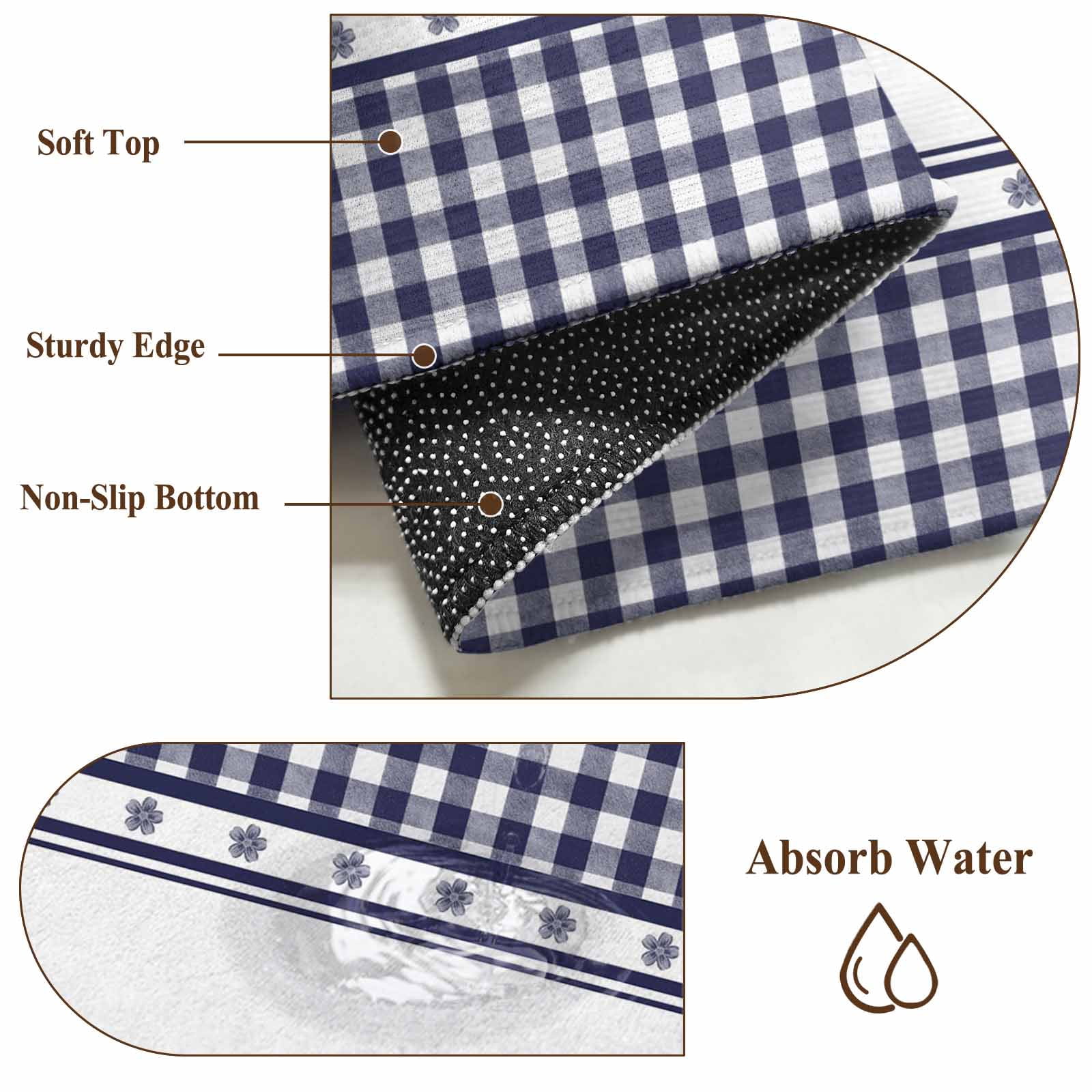 Navy Blue Rooster Area Rugs 3'x5', Washable Small Throw Rugs for Living Room Bedroom, Vintage Farmhouse Blue Plaid Indoor Outdoor Rug Non-Slip Low Pile Carpet Runner Reversible Floor Mats