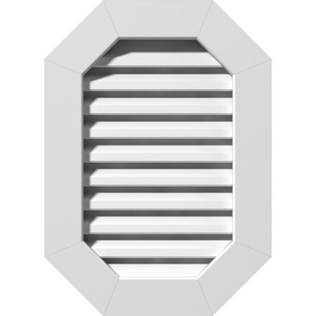 

12 W x 30 H Vertical Elongated Octagon (17 W x 35 H Frame Size): Functional PVC Gable Vent w/ 1 x 4 Flat Trim Frame