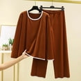 thumbnail image 2 of Feancey Womens Pajama Sets Fleece Long Sleeve Thermal Tops Wide Leg Pants 2 Piece Lounge Set Solid Color Loose Pj Two Piece Coffee L, 2 of 7