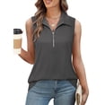 thumbnail image 3 of TEMOFON Womens Tank Top Summer Zipper V Neck Sleeveless Ribbed Tank Tops Gray Dressy Casual Polo Camisole Tops L, 3 of 7