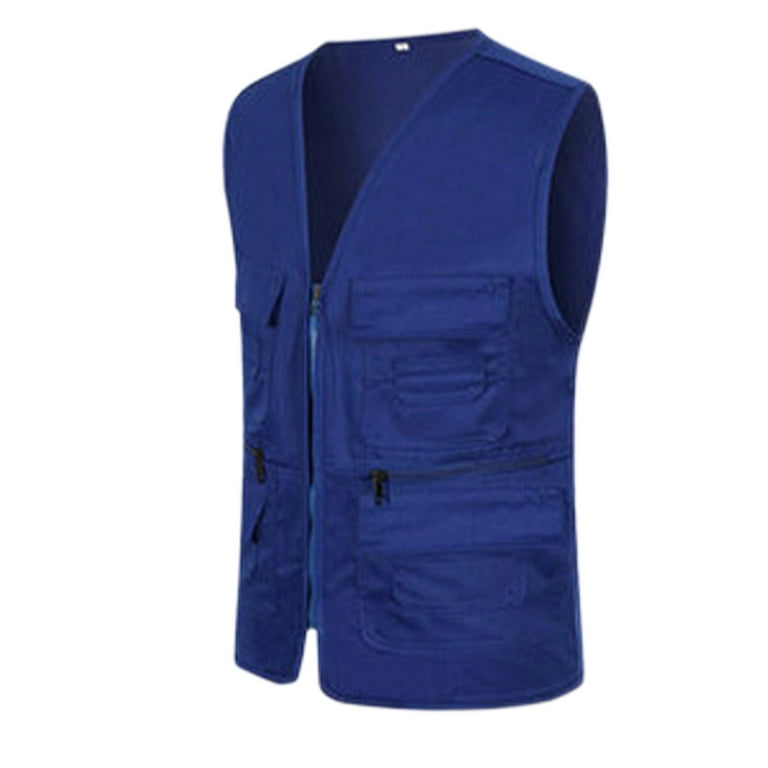 Grianlook Womens Waterproof Vest with Pockets Fishing Full Zip Waistcoat  Solid Color Cargo Vest Deep Blue L 