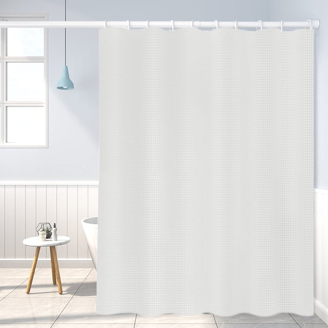 LSLJS Rideau de Douche Gaufré à Pois Uni Double Face Imperméable pour Salle de Bain, Rideaux de Douche à Trous pour Salle de Bain, Rideau de Douche