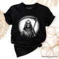 thumbnail image 6 of Grim Reaper Spooky Portrait T-Shirt, Horror Villain Theme Halloween Tee, 6 of 6
