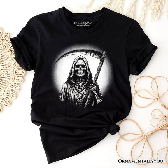 Grim Reaper Spooky Portrait T-Shirt, Horror Villain Theme Halloween Tee