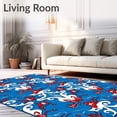 thumbnail image 2 of ODIKA 6'x9' Machine Washable Non-Slip Area Rug, Vintage Sleigh Ride Interlocking Motif With Snowy Pine Accents High Traffic Rug with Pad, Blue, 737787, 2 of 8