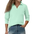 thumbnail image 2 of Inglocry Girls' Shirts Long Sleeve School Uniform Casual Solid Color V Neck Pullover Top Mint Green 120, 2 of 4