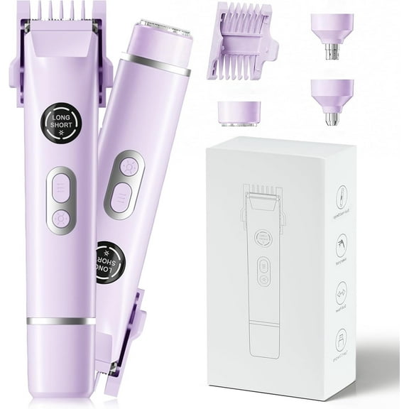 Bikini Trimmer for Women, 4 in 1 Wet/Dry Electric Razors for Women - Dual Head, Painless Rechargeable Portable Womens Razors for Shaving Set for Face, Nose, Eyebrows, Armpits, Bikini Area