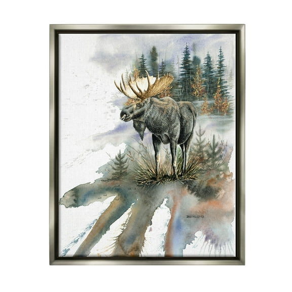 Moose Distant Forest Arrangement Animals & Insects Graphic Art Luster Gray Framed Art Print Wall Art