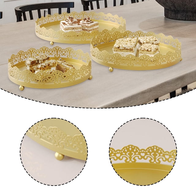 3 bandejas para exhibir pasteles y cupcakes, elegantes bandejas de metal decorativas para postres, platos para servir frutas para bodas y fiestas.