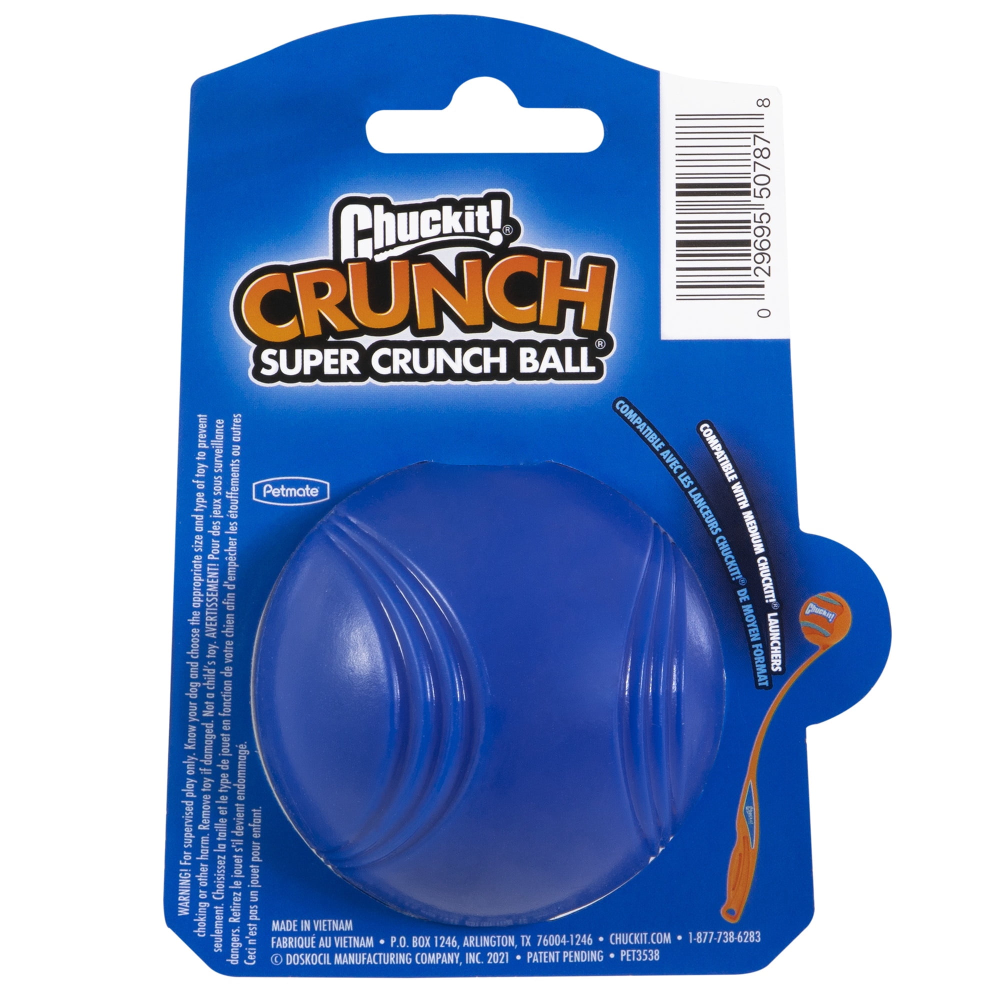 Chuckit! Crunch Ball Rubber Dog Ball Fetch Dog Toy, Blue, Medium 2.5", Pack of 1
