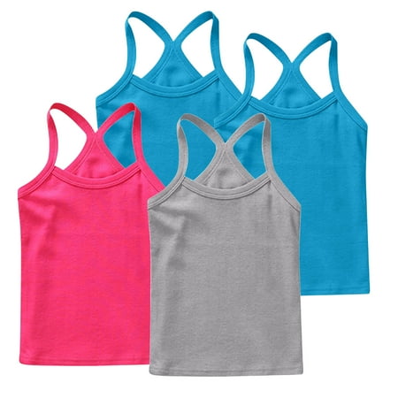 ZACPNCV 4 Pieces Girls Dance Tank Tops Racerback Camisole Undershirts Spaghetti Strap Camis Dance Clothes Tank Tops for Girl Gray 6-7 Years