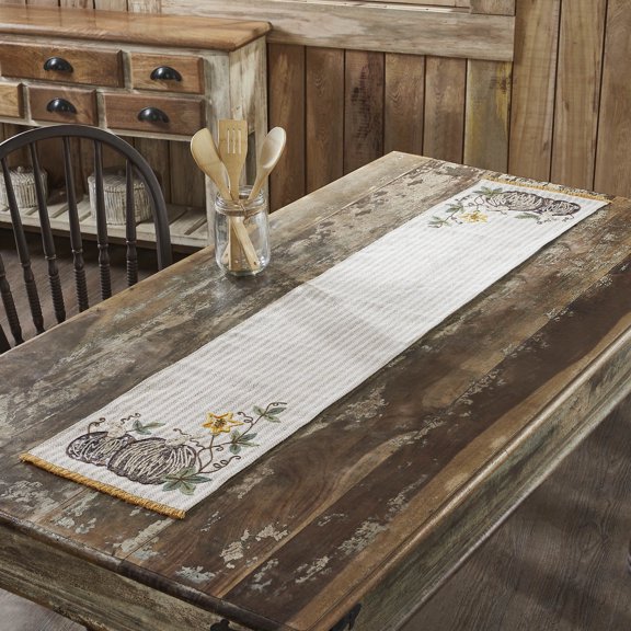 VHC Brands Autumn Pumpkin Patch Stripes Table Runner 12x60, Kitchen Dining Table Holiday Decoration, Decor for Fall and Thanksgiving
