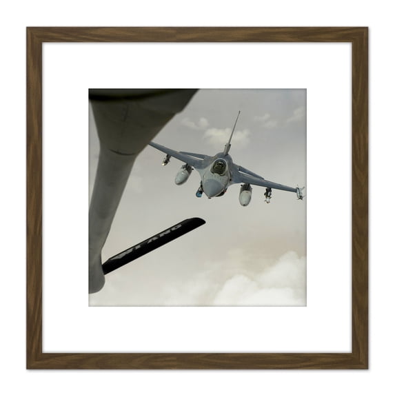 Military Belgium F-16 Fighting Falcon Refuelling Photo 8X8 Inch Square Wooden Framed Wall Art Print Picture with Mount