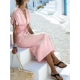 thumbnail image 6 of Women Summer V Neck Drawstring Maxi Dress Elastic Waist Flowy Vacation Dress Pink S, 6 of 8