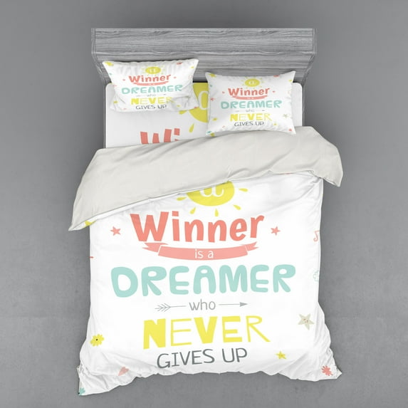 Ambesonne Saying Bedding Set 4 Pcs, Positive Words, Queen, Multicolor