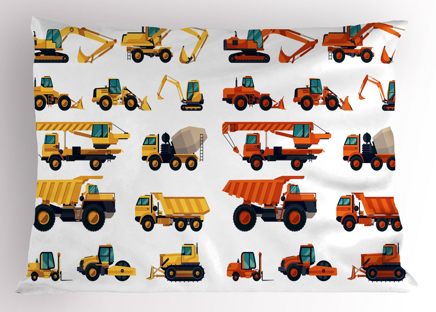 Construction Pillow Sham Set of Construction Machinery and Equipment Transportation Careers Mechanics, Decorative Standard Size Printed Pillowcase, 26 X 20 Inches, Multicolor, by Ambesonne