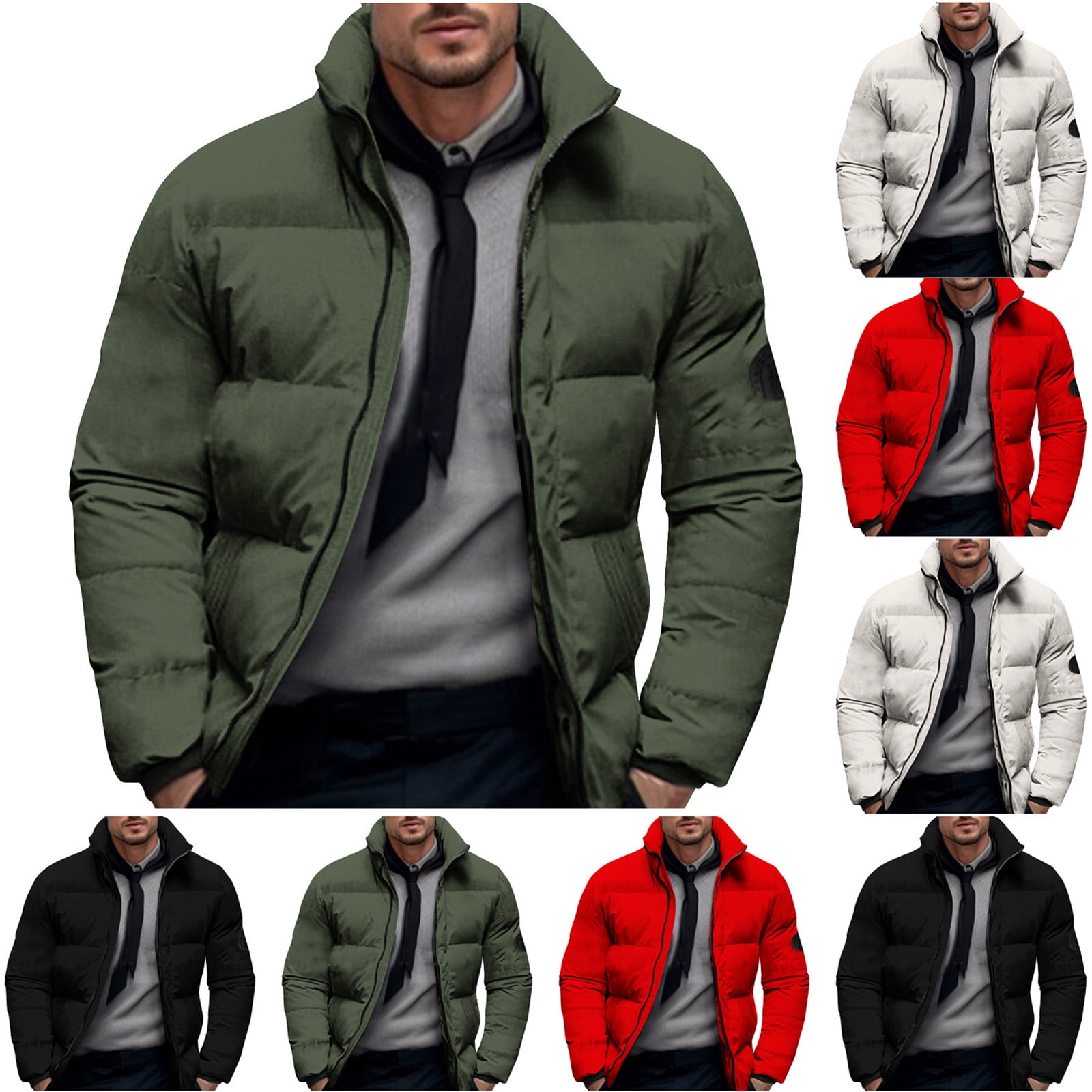 AnuYalue Padded Jacket Mens Puffer Windproof Jacket Fashion Full Zipper Long Sleeve Coat Loose Fit Thermal Winter Outerwear