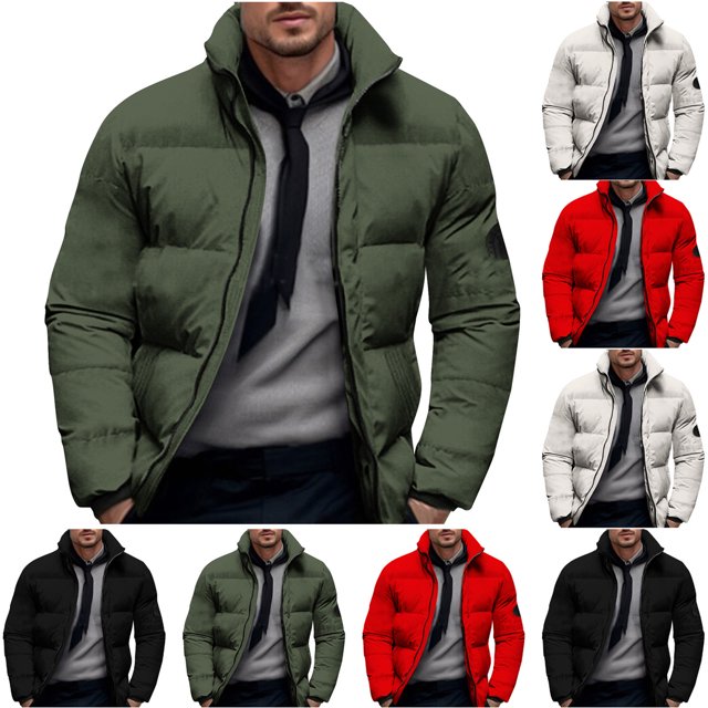 AnuYalue Padded Jacket Mens Puffer Windproof Jacket Fashion Full Zipper Long Sleeve Coat Loose Fit Thermal Winter Outerwear