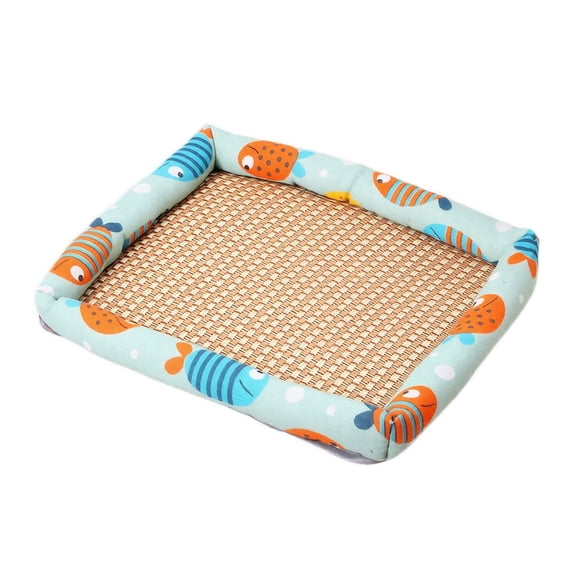 Cooling Dog Bed Dog Cooling Bed Woven Rattan Summer Breathable Dog Bed Cooling Pet Bed for Indoor and Outdoor Use Light Blue Fish Print 1 Pack