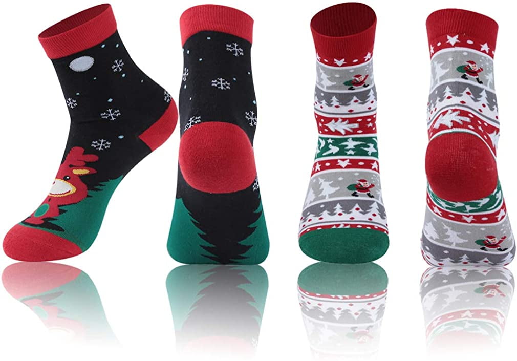 Christmas Socks, Unisex Printed Colorful Festive Fancy Christmas Holiday Design Soft Crew Socks 