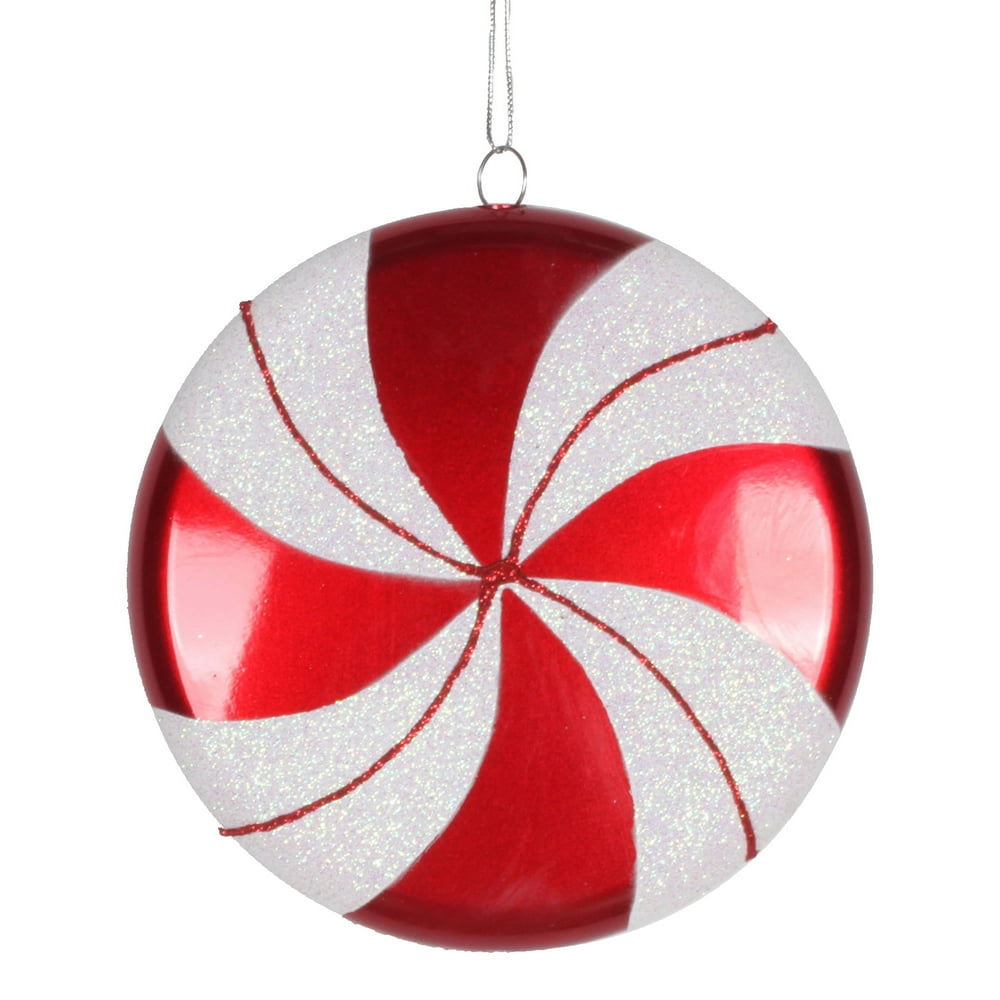 Vickerman 6" Swirl Flat Candy Christmas Ornament, Red